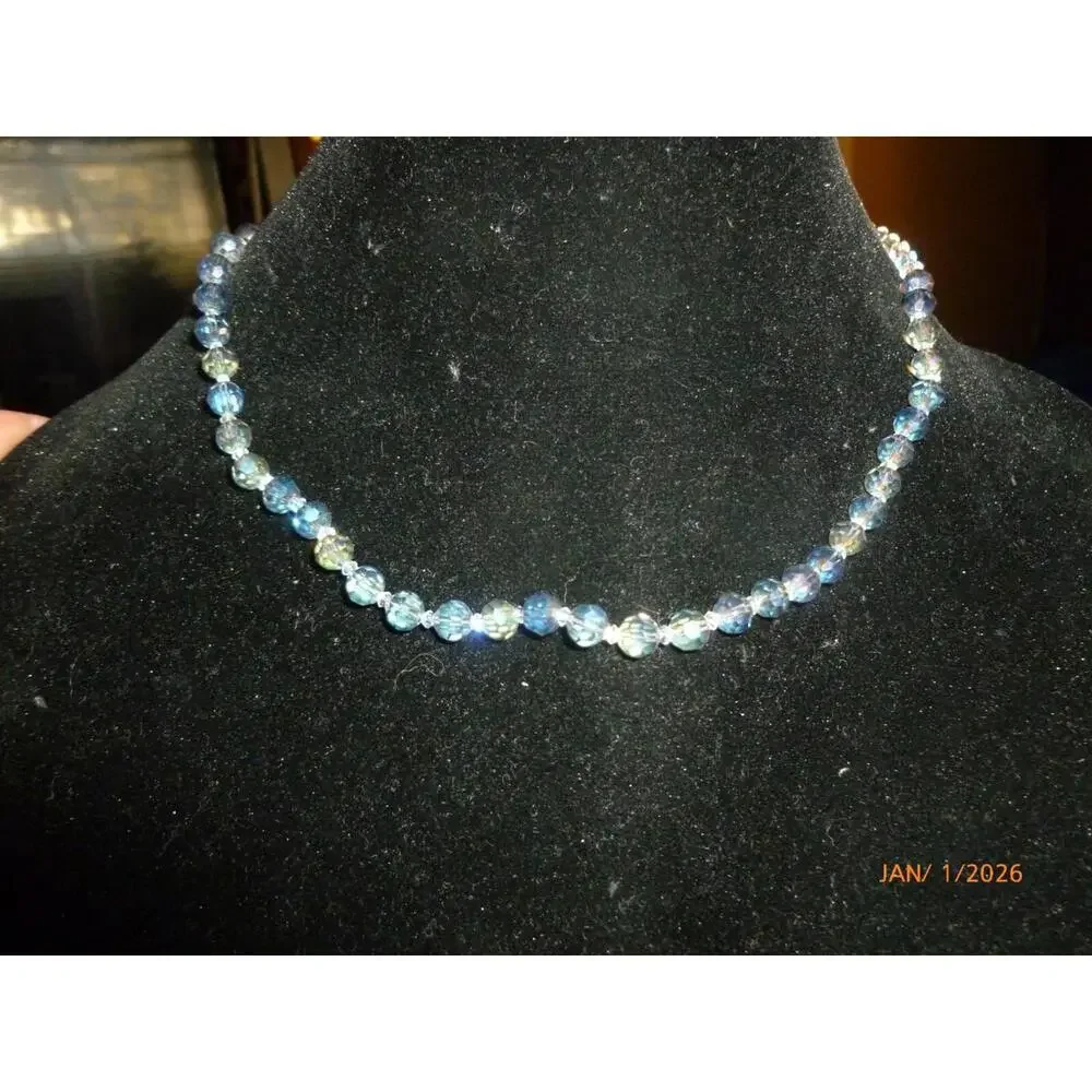 Blue Crystal Glass Bead Choker Necklace 14